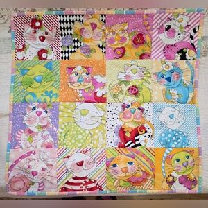 Super Small Handmade Colorful Fun Cat Quilt/Cat Blanket 23x24